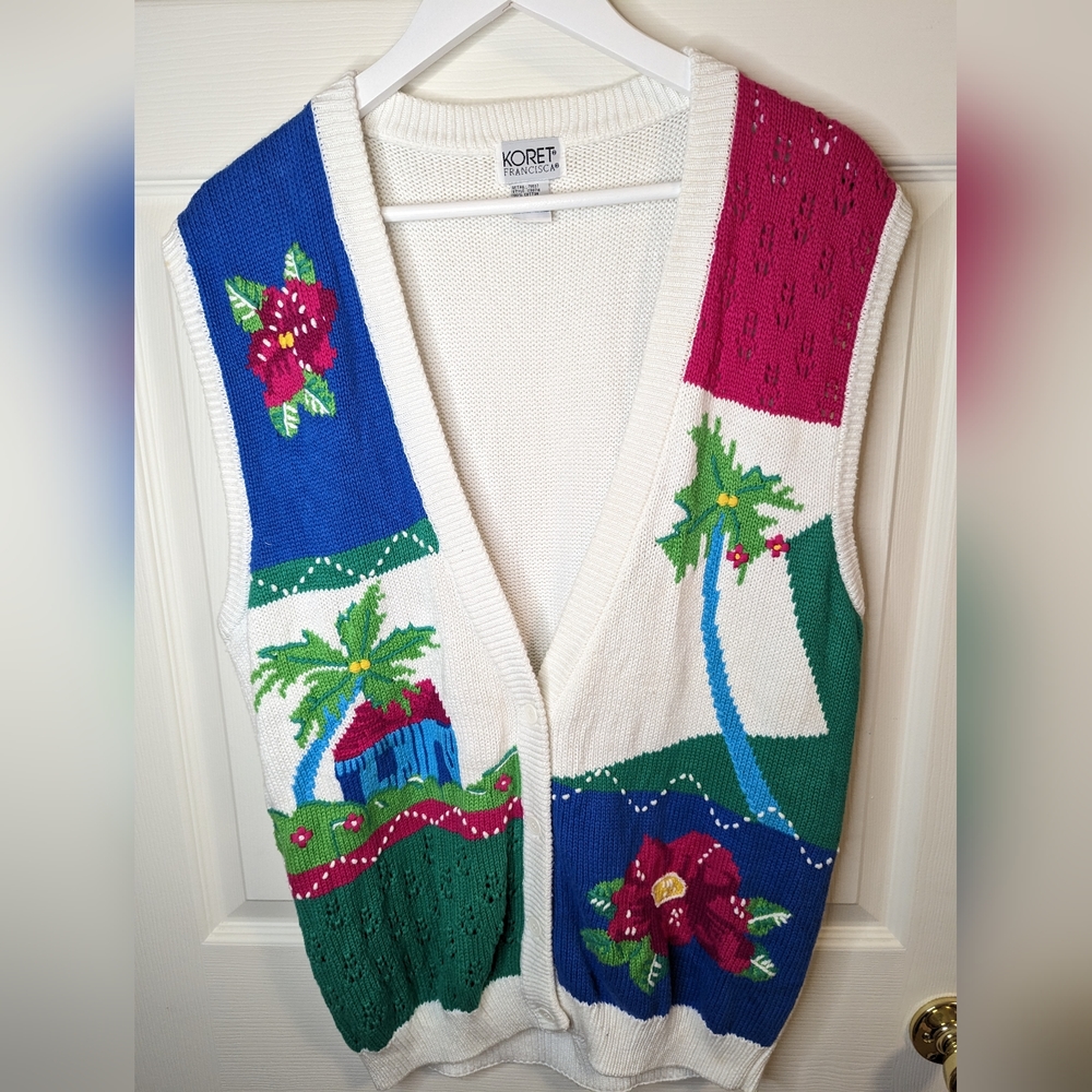 Koret Francisco vintage beach print cotton sweater vest size large